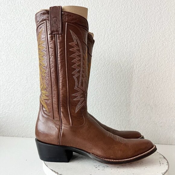 Rod Patrick Mens Cowboy Boots 11B Brown Leather Sole Round Toe 12" Tall Shaft - Picture 2 of 12